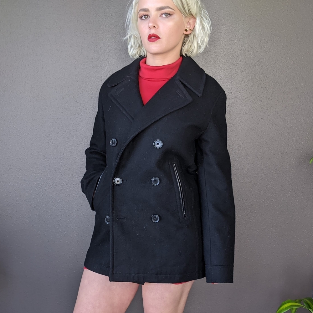 INC S black wool pea coat